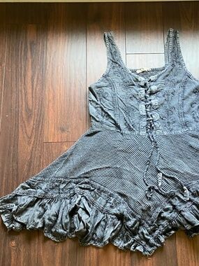 REBELLION Gray Fairy Witch Distressed Dress Embroidered Textured L